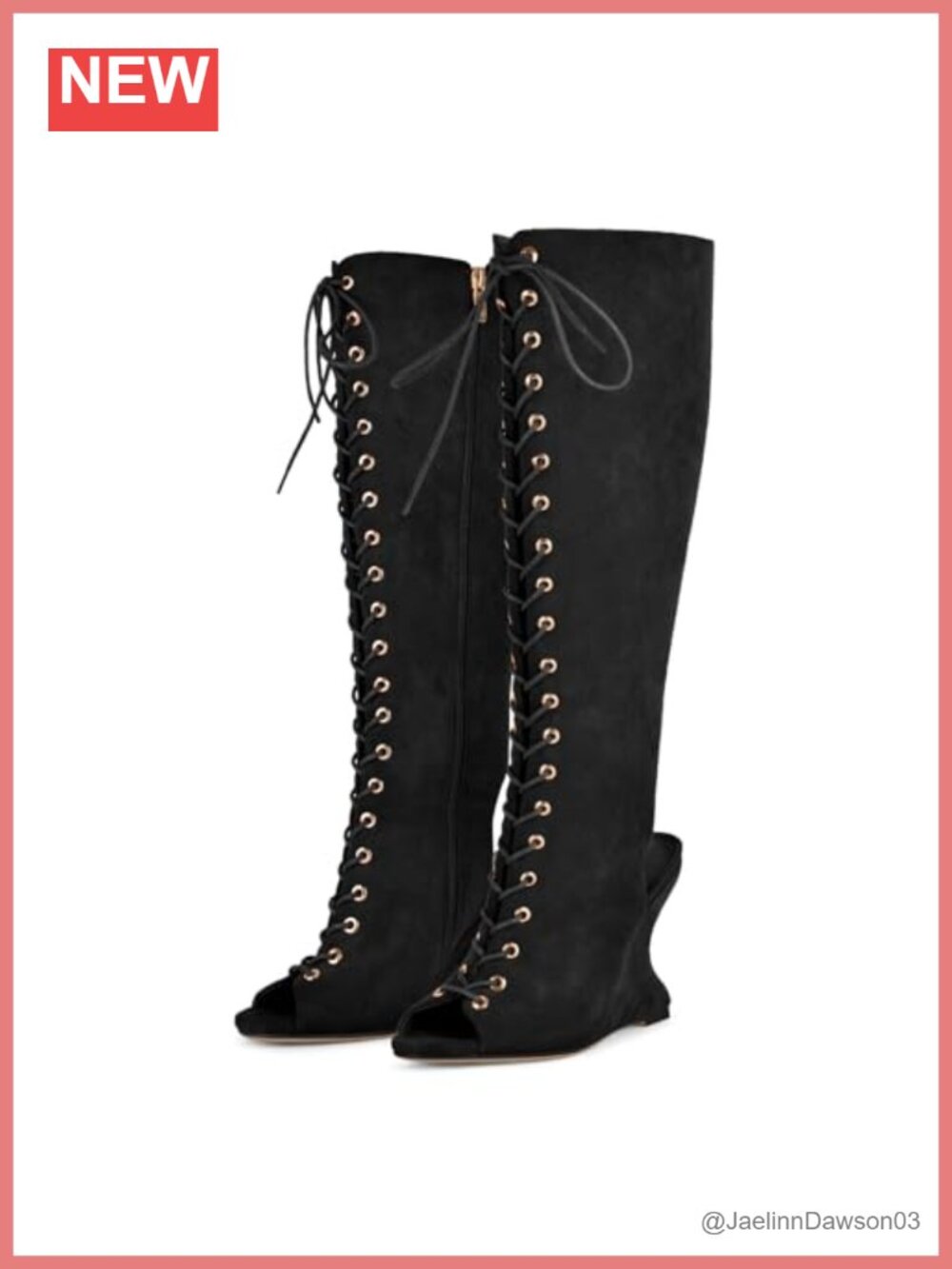 Women's Knee High Lace Up Wedge Boots Sculptural High Heel Dress Sandal Boot